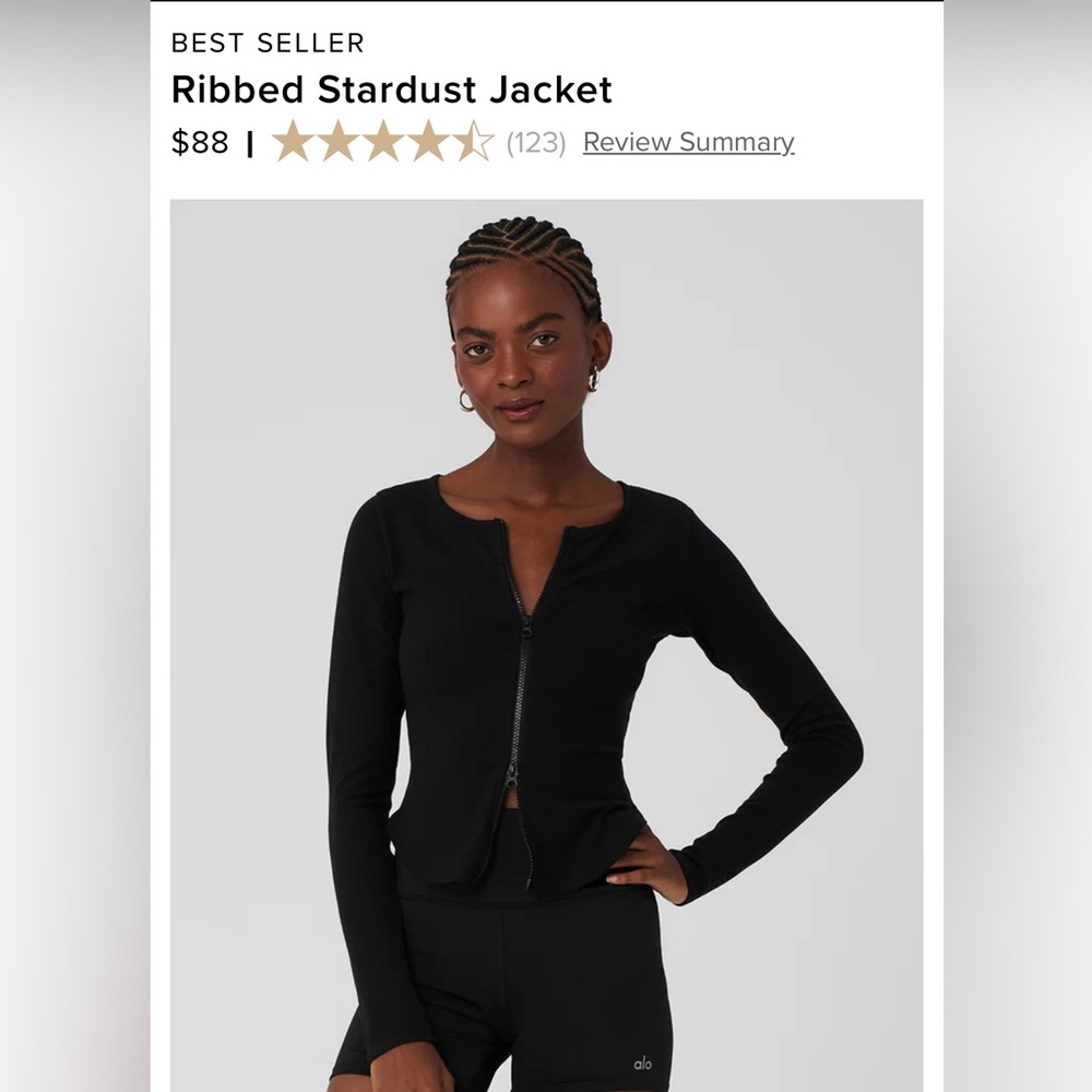 ALO Yoga Ribbed Stardust Jacket - Black - size XS